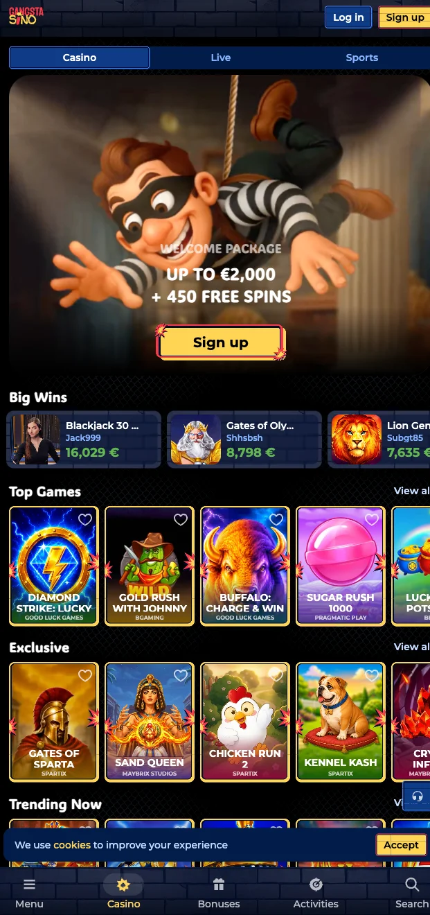 Gangstasino Casino App und Spielen im Browser
